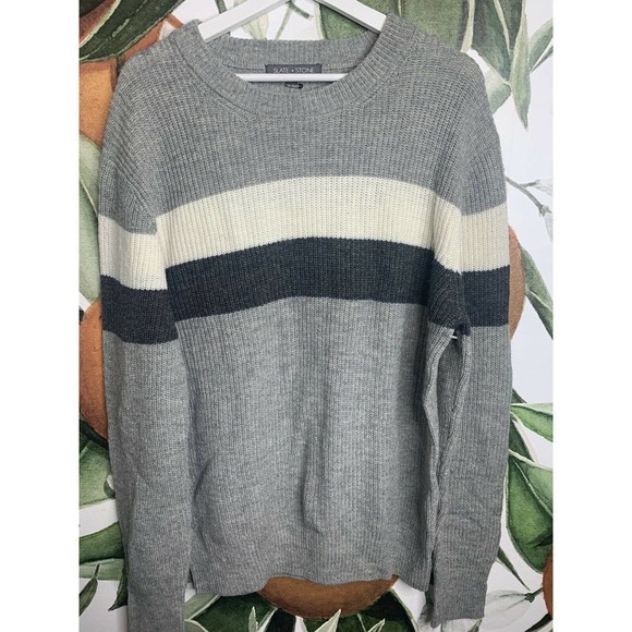 Slate & Stone Mens XL Gray Color Blocked Knit Construction Sweater Crew Neck New - Picture 2 of 6